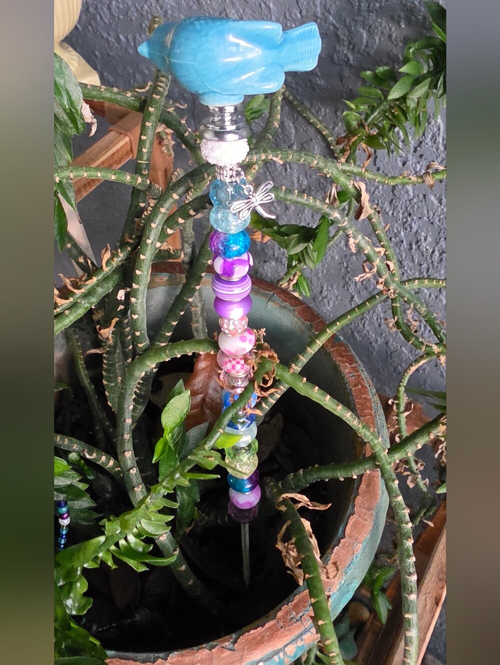 Handmade Beaded Fairy Wand/plant Stick/ Garden Stake with Purple & Blue Accents